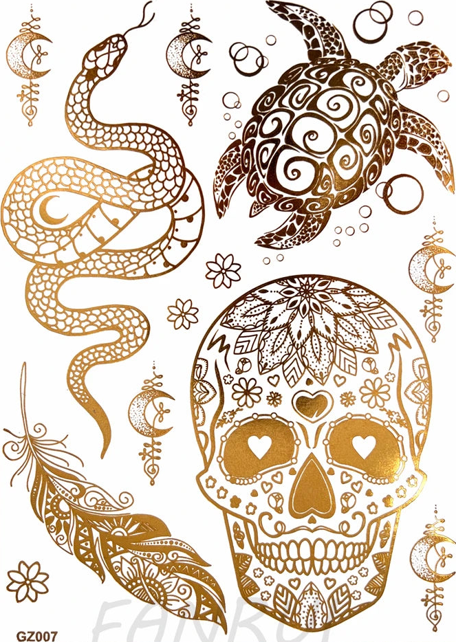Tatouages Éphémères Dorés Femme - Flash Tattoos Waterproof Plage Été