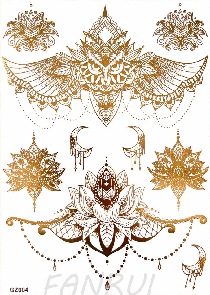 Tatouages Éphémères Dorés Femme - Flash Tattoos Waterproof Plage Été