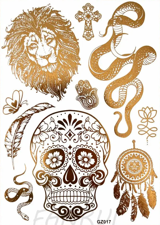 Tatouages Éphémères Dorés Femme - Flash Tattoos Waterproof Plage Été