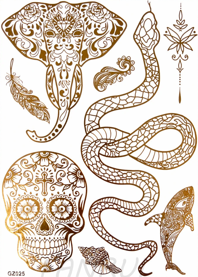 Tatouages Éphémères Dorés Femme - Flash Tattoos Waterproof Plage Été