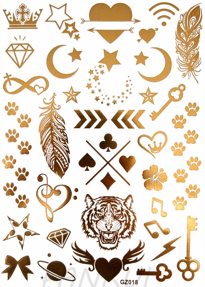 Tatouages Éphémères Dorés Femme - Flash Tattoos Waterproof Plage Été