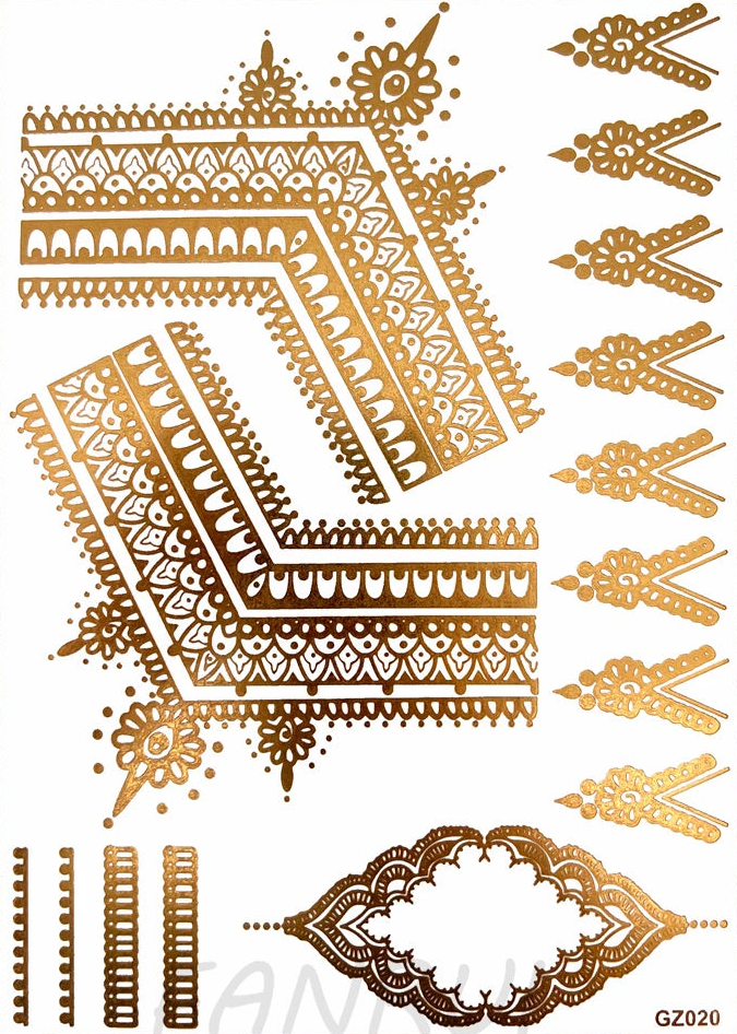Tatouages Éphémères Dorés Femme - Flash Tattoos Waterproof Plage Été