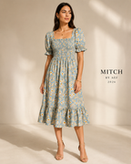 Robe femme mousseline imprimée Ciel de Marguerites bleu marguerites manches papillon été | MITCH par AEF