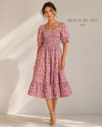 Robe femme mousseline imprimée Rose Jardin rose ancien fleuri manches papillon été | MITCH par AEF