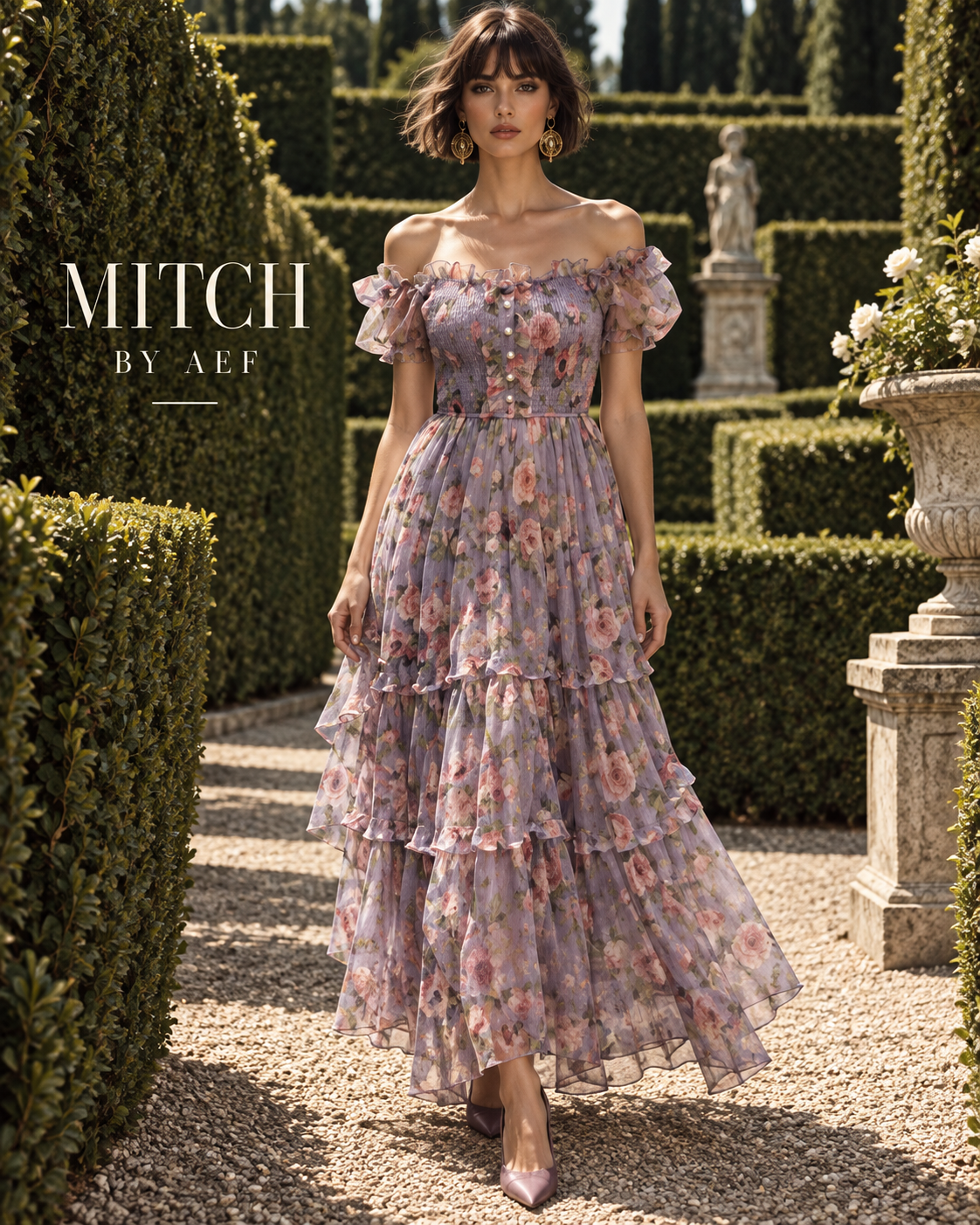Robe longue fleurie lilas romantique pour femme, robe élégante de cérémonie et invitée de mariage printemps été MITCH BY AEF