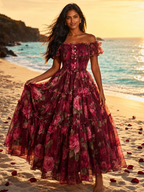 Robe Florale Manches Bouffantes Femme — Coupe Empire Imprimé Fleuri Taille Unique | MITCH par AEF