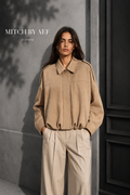 Veste bomber beige effet daim pour femme, coupe ample premium et look chic d’automne – MITCH BY AEF