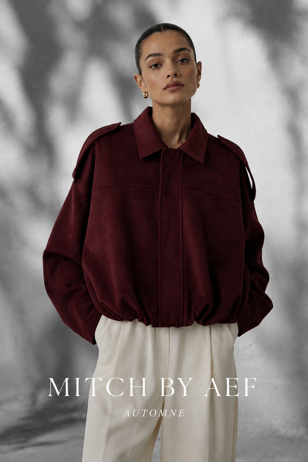Veste bomber bordeaux effet daim pour femme, coupe oversize élégante – Collection Automne MITCH BY AEF
